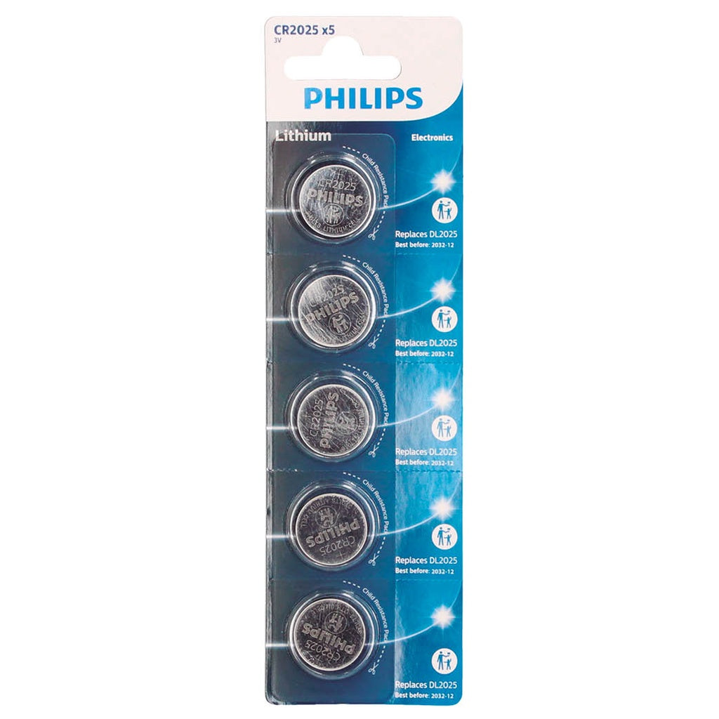 Blister 5 Pilas botón litio Philips CR2025.