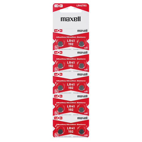 Blister 10 Pilas botón alcalina Maxell LR41.