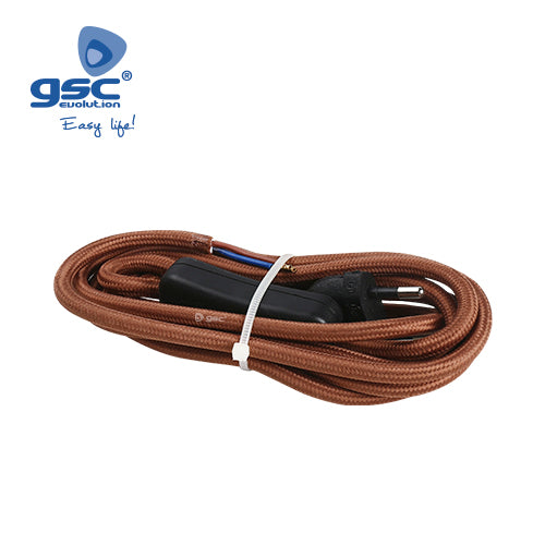 Câble textile 1.5M (2x0.75mm) fiche+int Marron