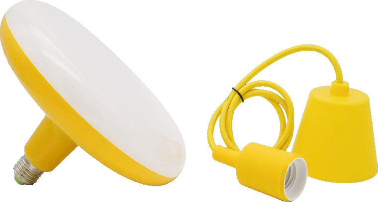CANDEEIRO SUSP. C/LAMP. UFO AMARELO E27 18W 1600LM 6500K IP65 230V AC