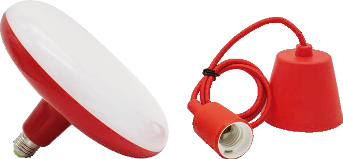CANDEEIRO SUSP. C/LAMP. UFO VERMELHO E27 18W 1600LM 6500K IP65 230V AC