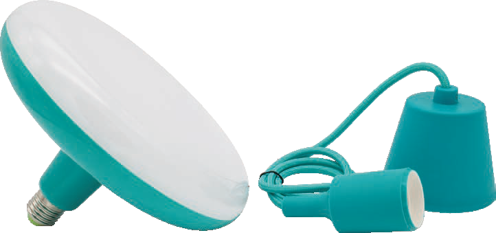 CANDEEIRO SUSP. C/LAMP. UFO AZUL E27 18W 1600LM 6500K IP65 230V AC