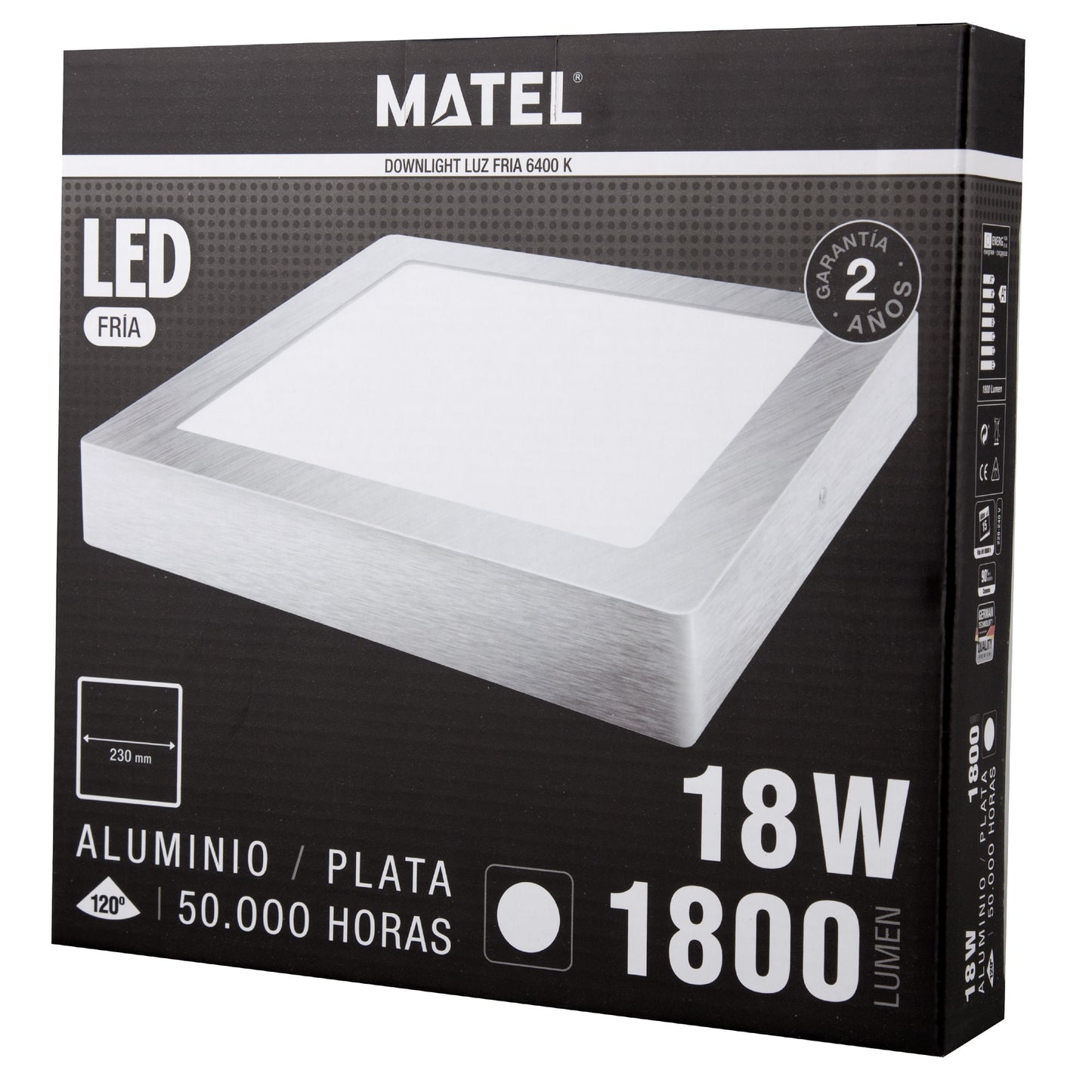 LED DOWNLIGHT SQUARE SURFACE MATEL SILVER 18W