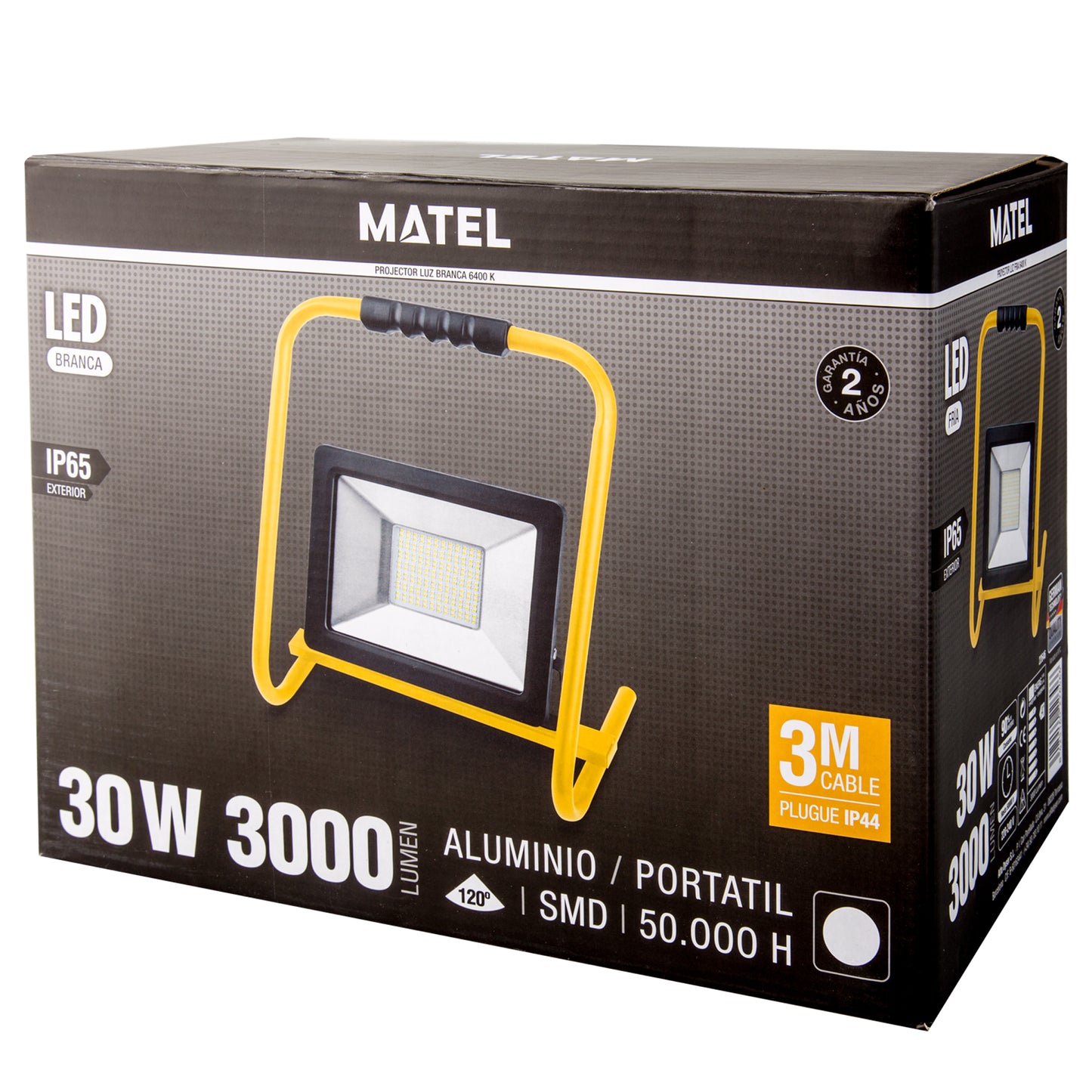 PROJETOR LED FINO COM SUPORTE 10W 20W 30W 50W 70W 6400K IP65 EXTERIOR 230V AC