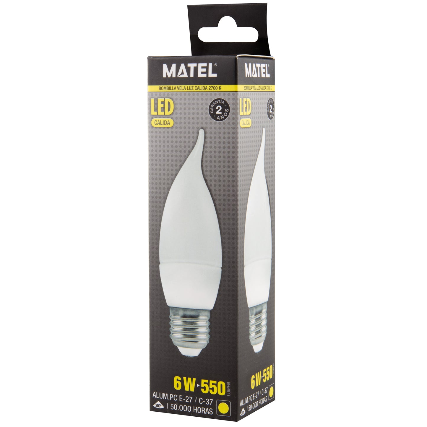 LAMPE BOUGIE FLAMME MATEL E27 C37 6W