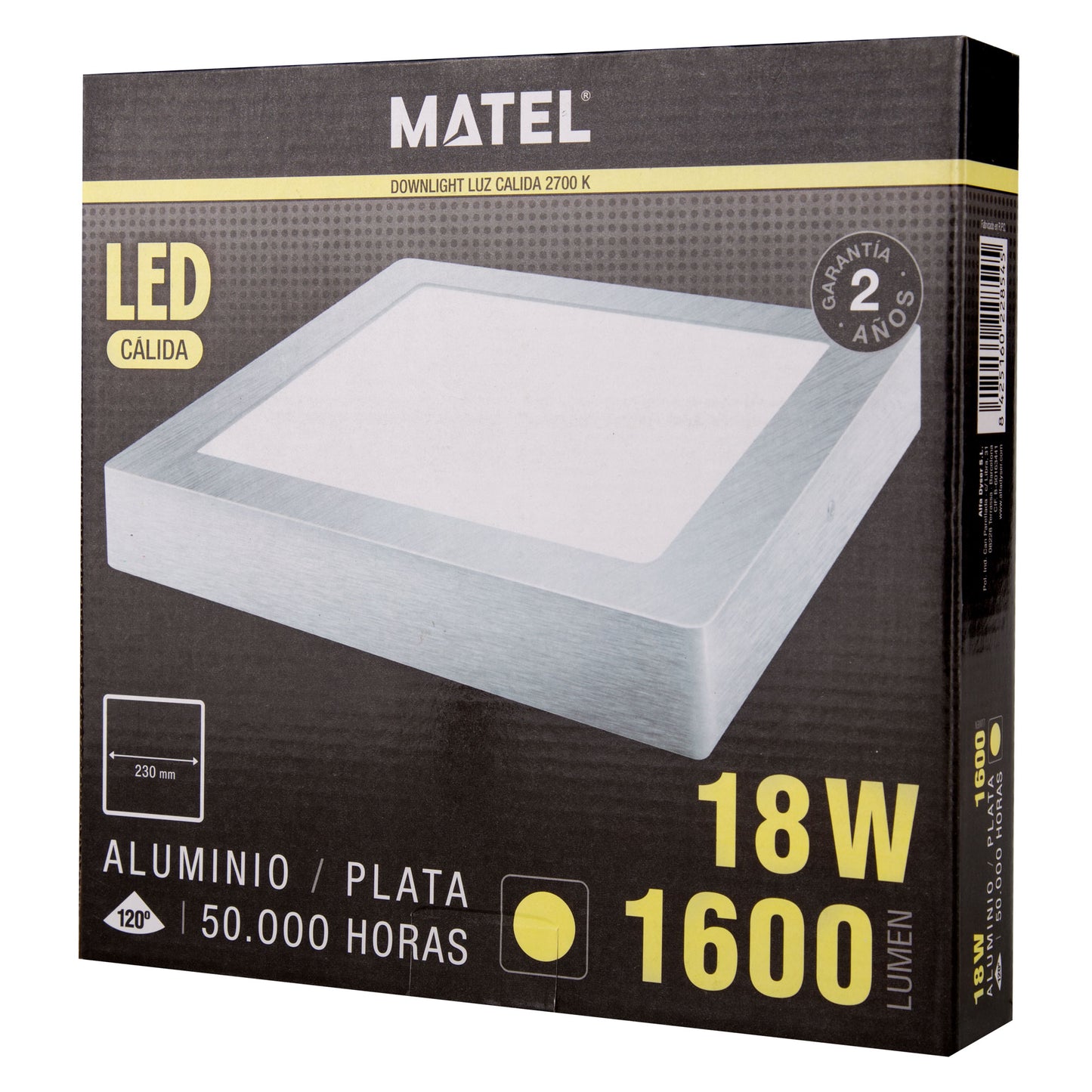 LED DOWNLIGHT SQUARE SURFACE MATEL SILVER 18W