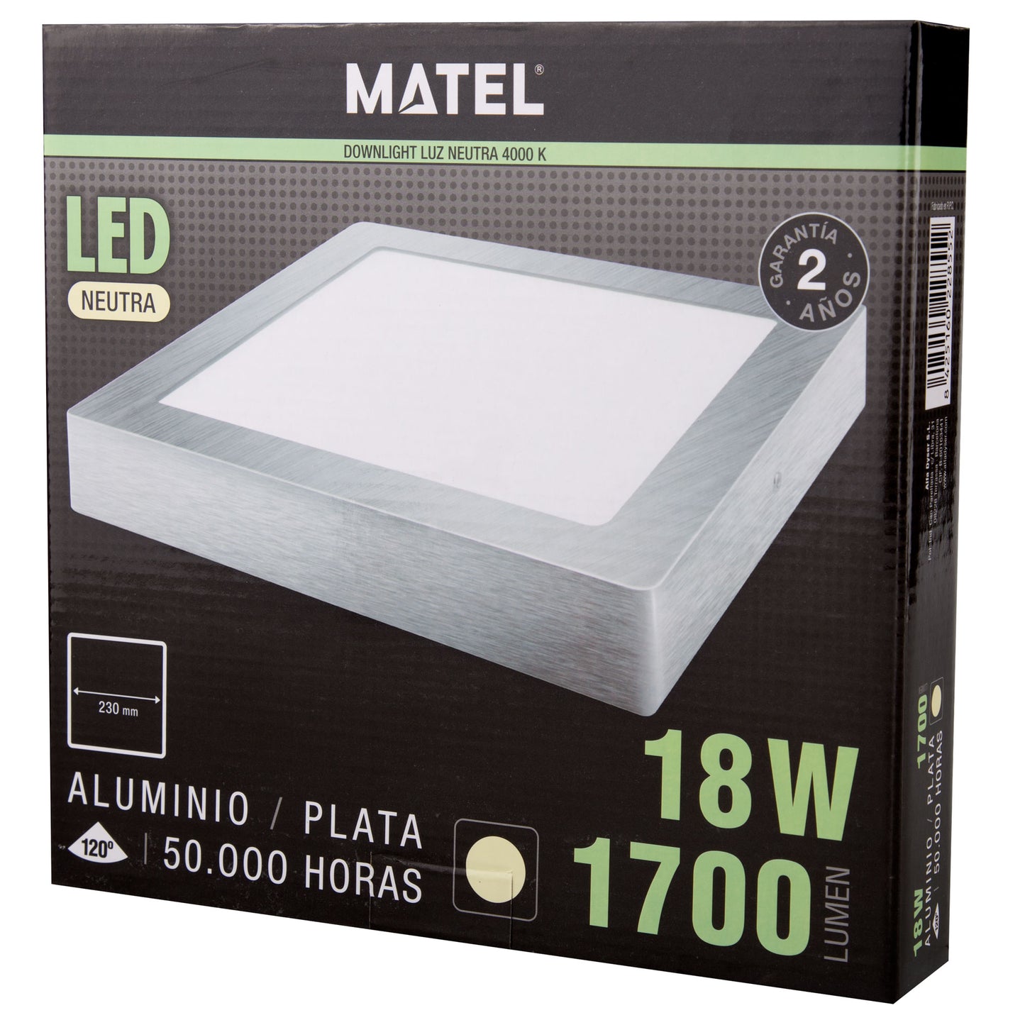 LED DOWNLIGHT SQUARE SURFACE MATEL SILVER 18W
