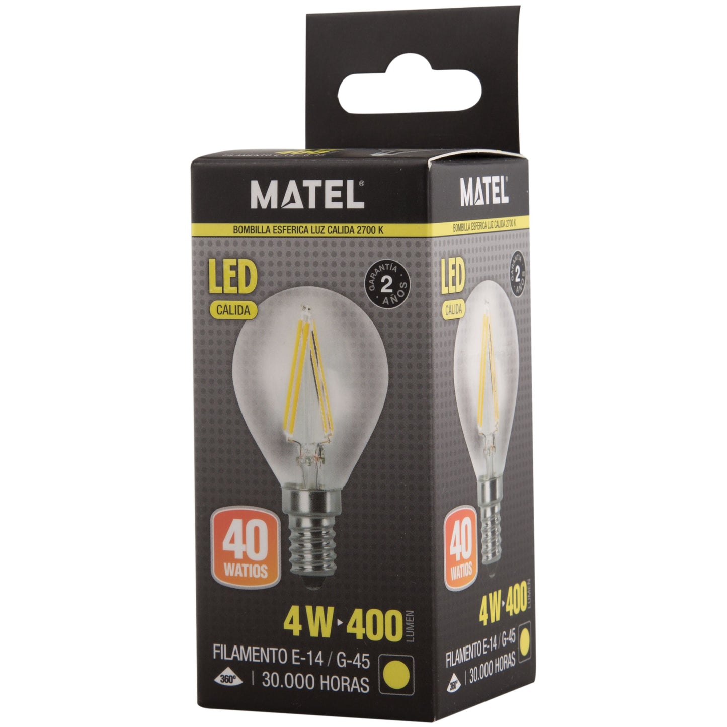 LAMPADA LED 4W E14 E27 FILAMENTO TRANSPARENTE 360º G45