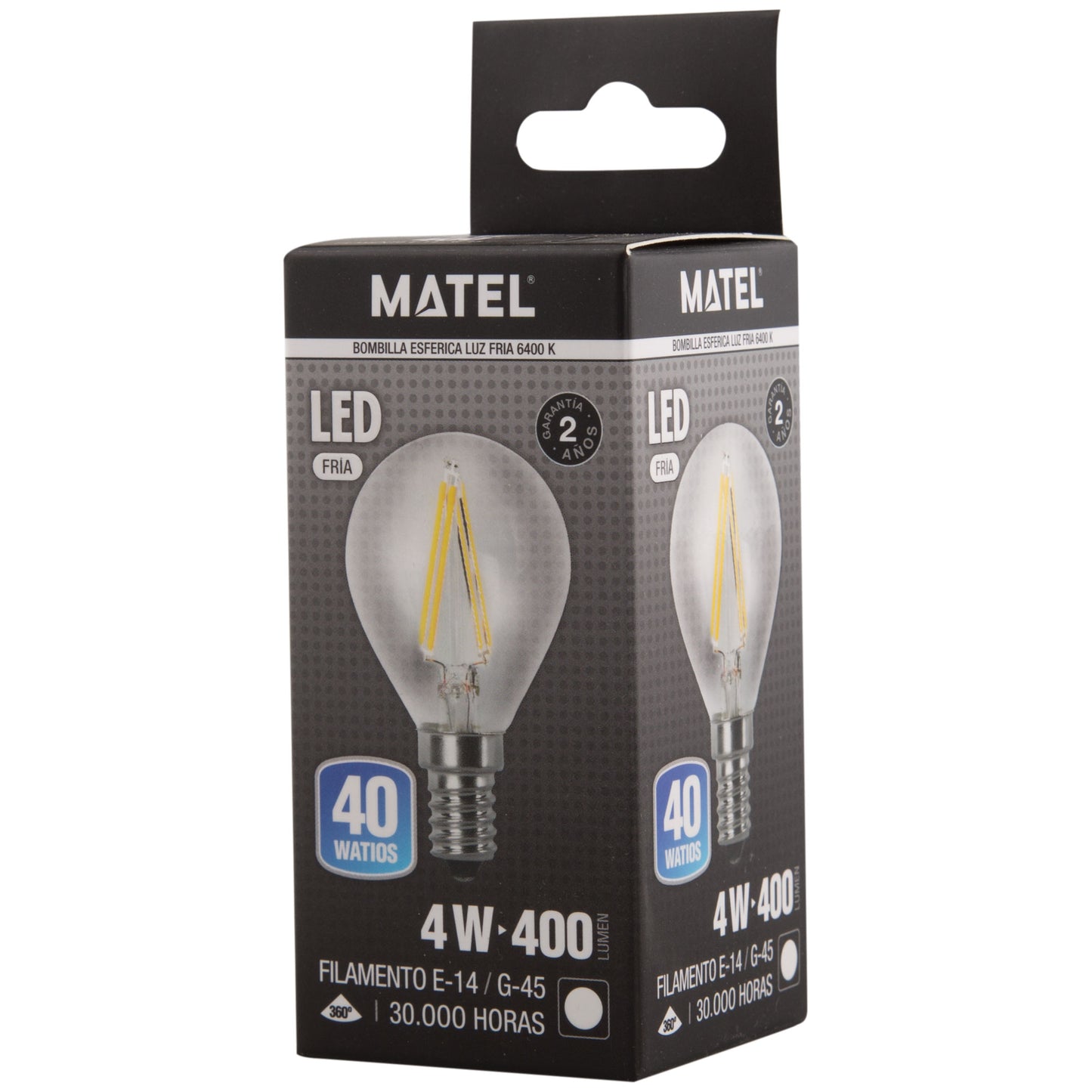LAMPADA LED 4W E14 E27 FILAMENTO TRANSPARENTE 360º G45