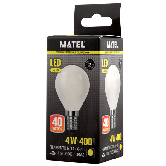 LAMPADA LED E14 2W 4W 2700 K 6400 K E27 FILAMENTO FOSCA 360º G45