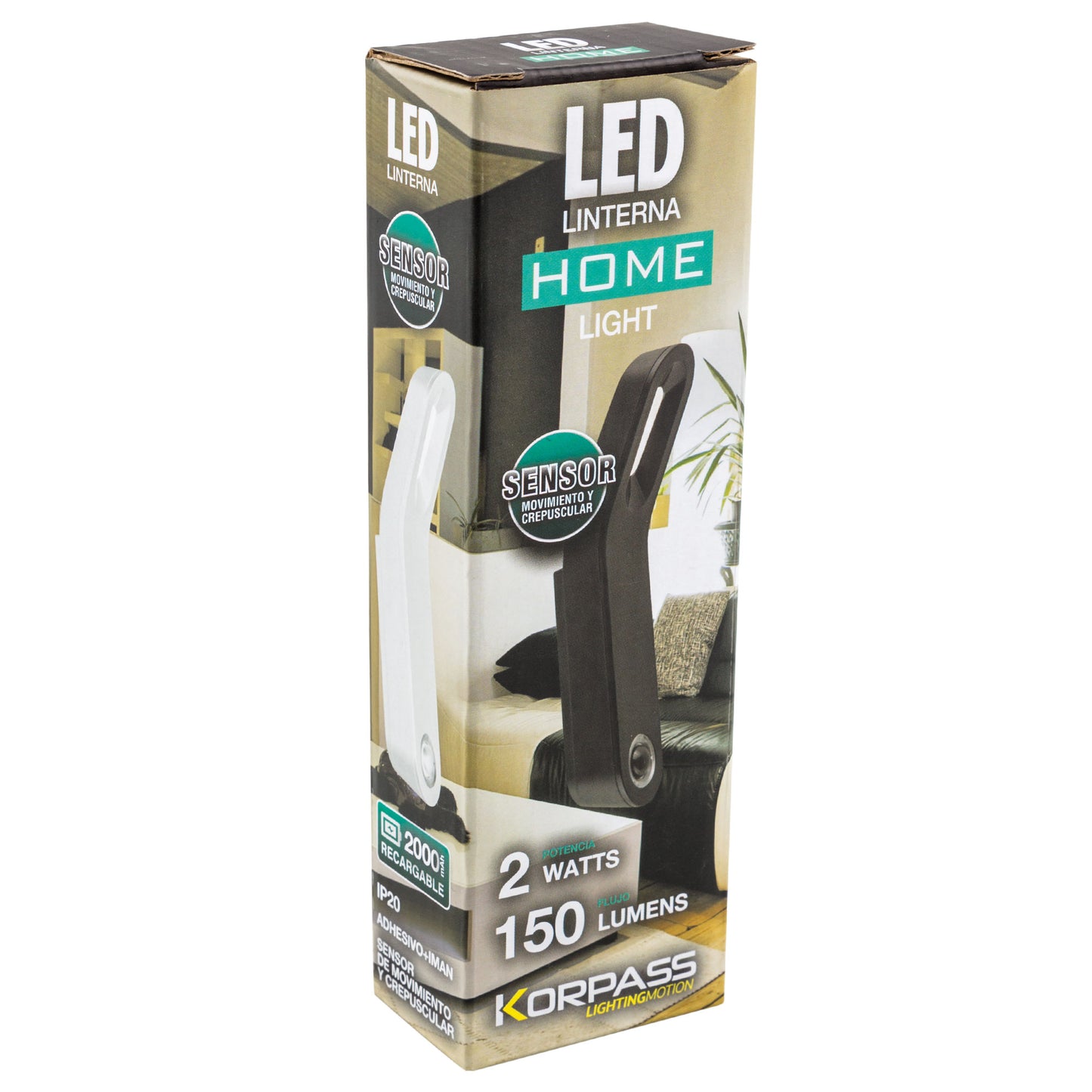 APLIQUE LED KORPASS SENSOR RECARREGÁVEL 2W PRETO