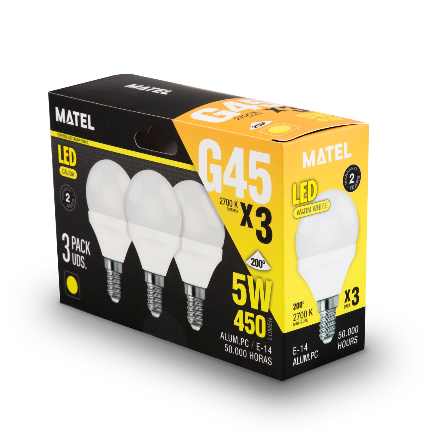 HOT MATEL E14 LAMPE LED SPHÉRIQUE CHAUDE 5W (3 UNITÉS)