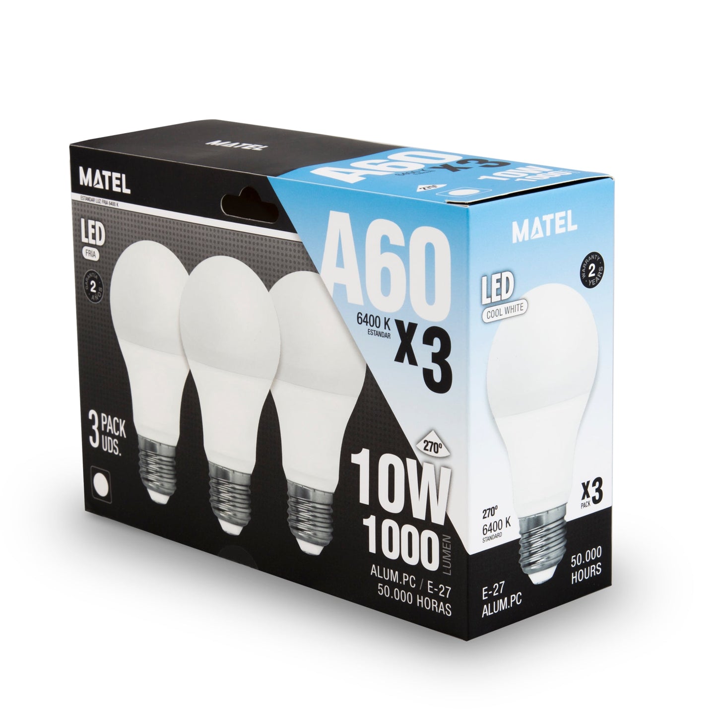 LÂMPADA DE LED NEUTRA MATEL STANDARD E27 10W (3 UNIDADES)