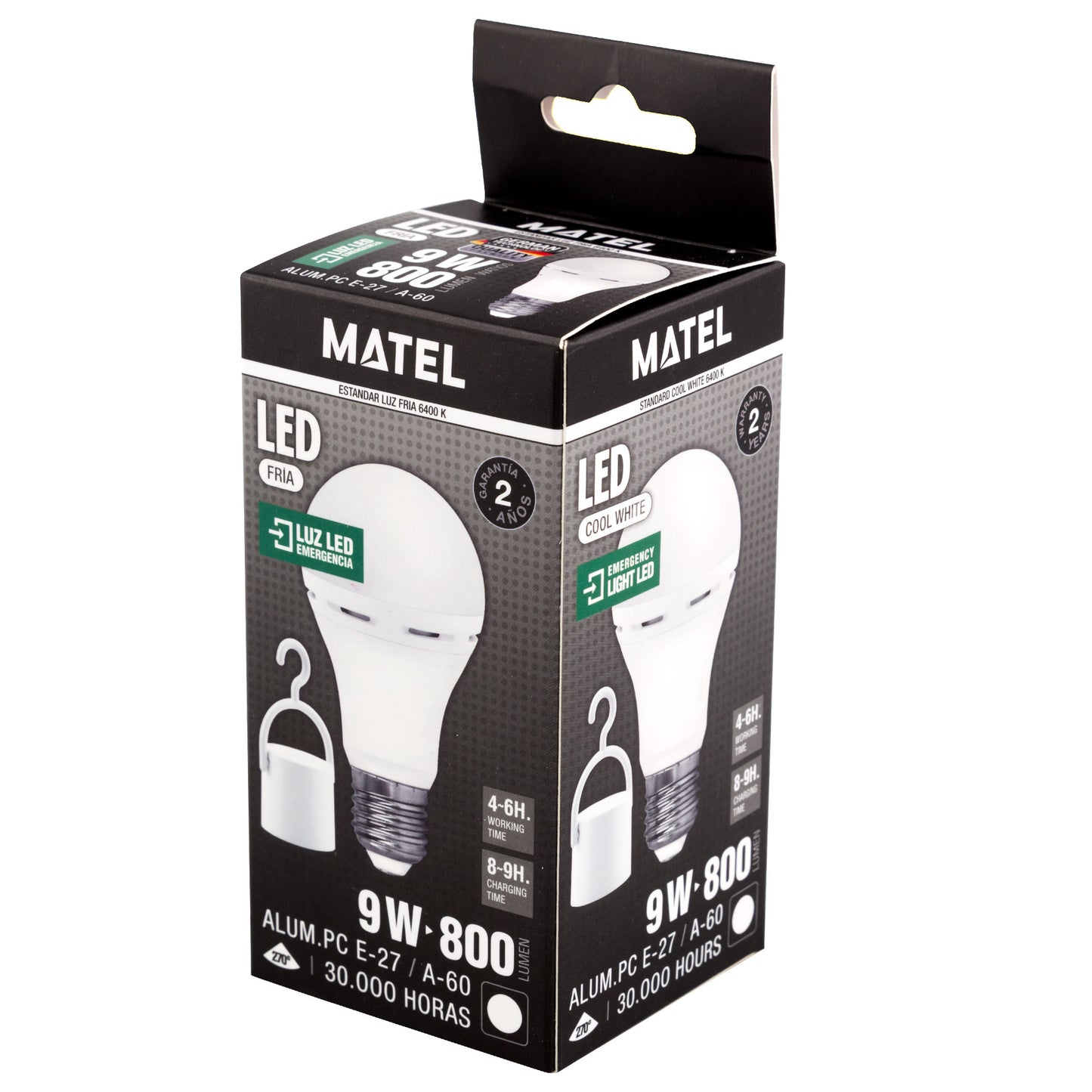 LÂMPADA DE LED DE EMERGÊNCIA PADRÃO MATEL 9W FRIA