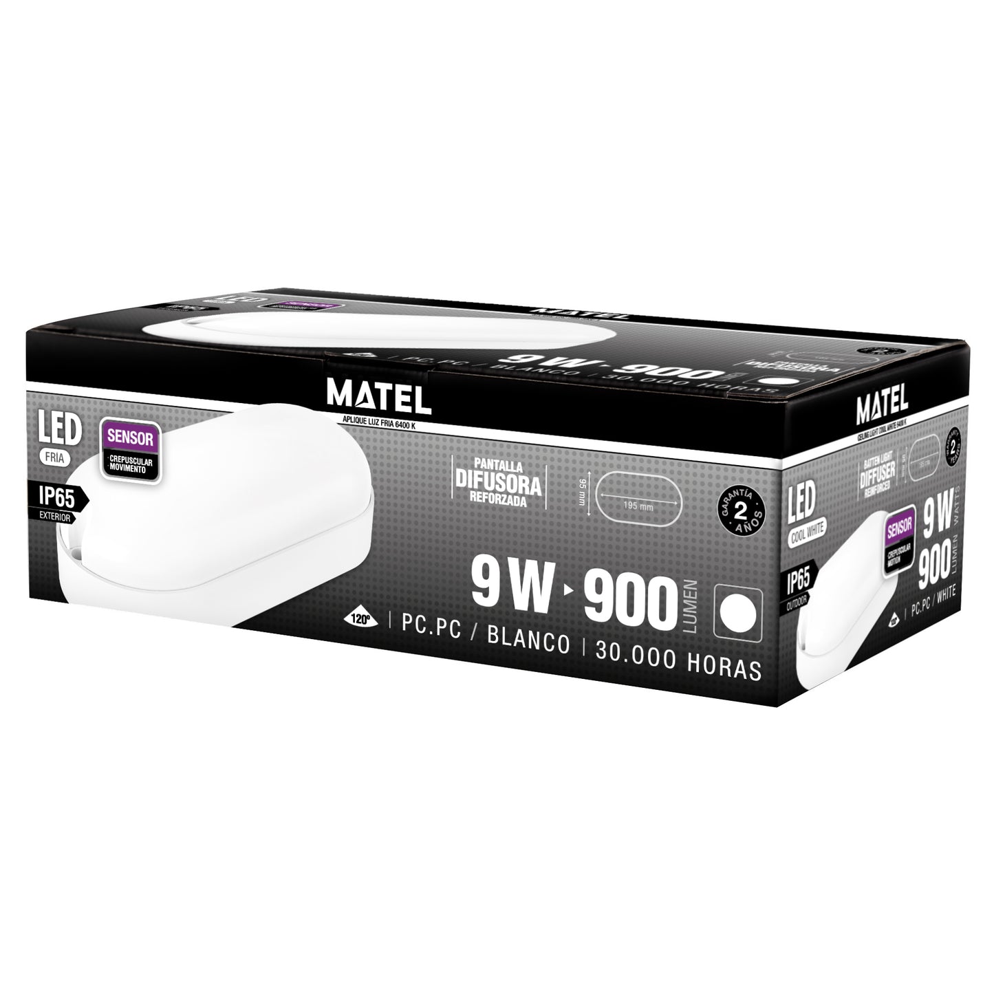 LED WALL LAMP MATEL IP65 OVAL WHITE 9W COLD