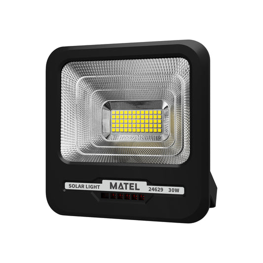 PROJETOR DE LED SOLAR RECARREGÁVEL PRETO 4-30W FRIO