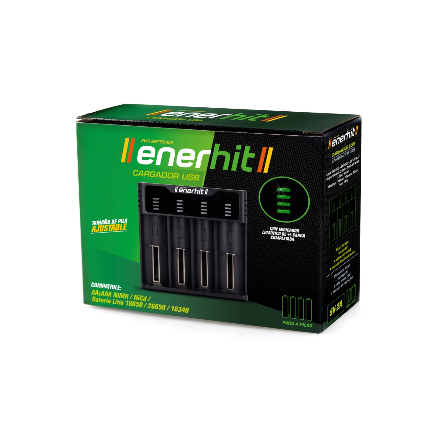 CARREGADOR USB POWERBANK 4U LÍTIO 18650 AA / AAA