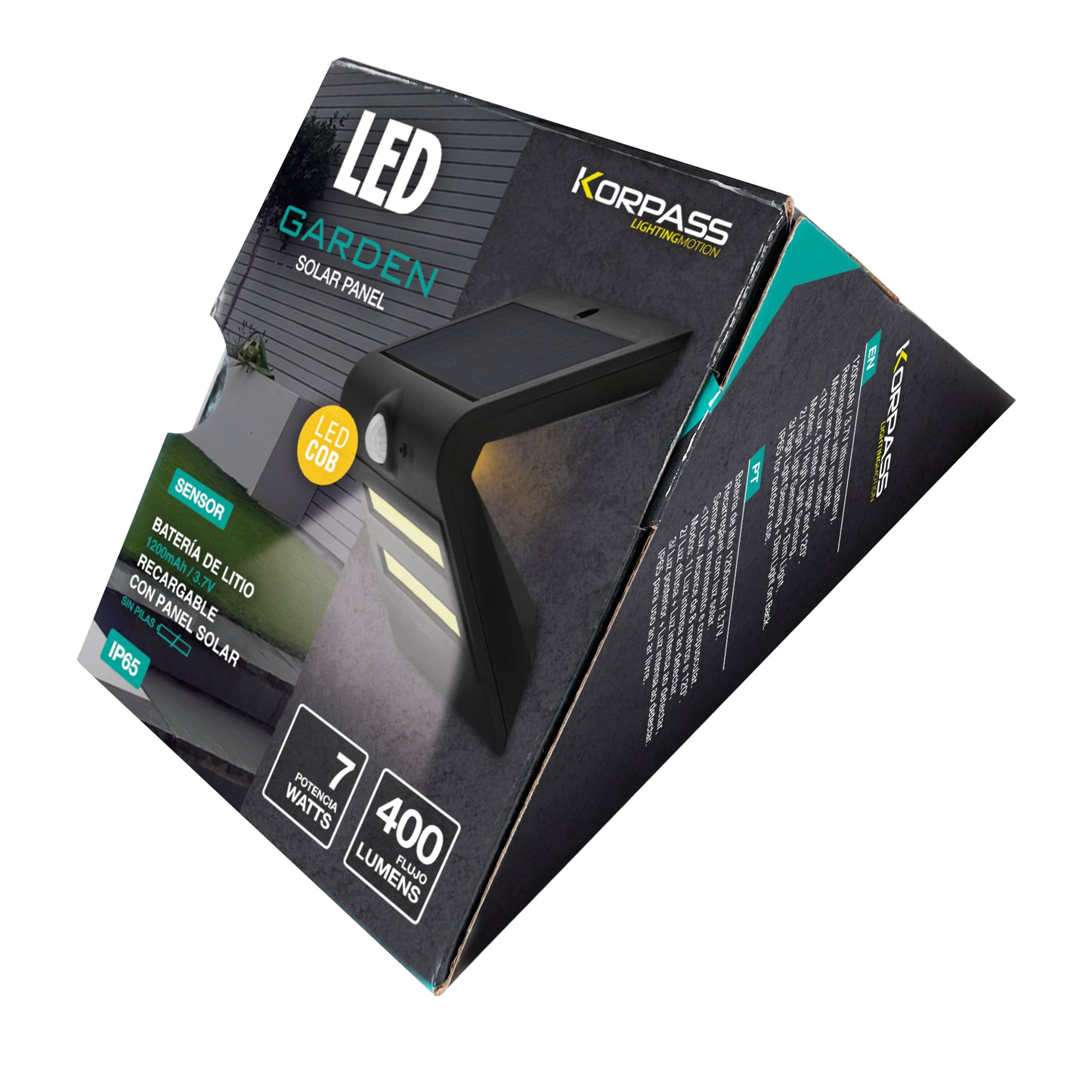 LÂMPADA DE PAREDE SOLAR LED KORPASS SENSOR 7W PRETO