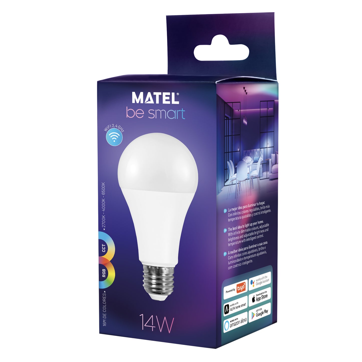 LÂMPADA DE LED STANDARD MATEL SMART WIFI E27 14W RGB