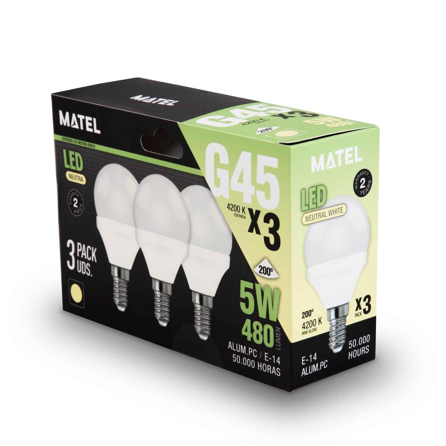 MATEL E14 LAMPE LED SPHÉRIQUE NEUTRE 5W (3 UNITÉS)