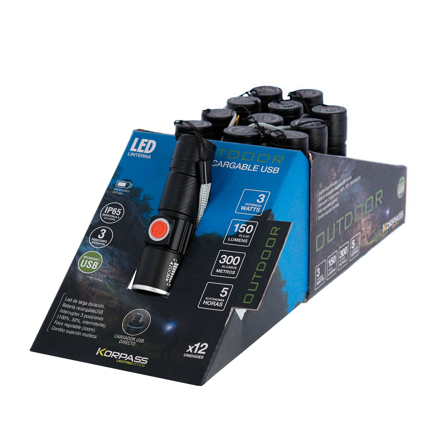 LANTERNA DE LED RECARREGÁVEL KORPASS DISPLAY 12U