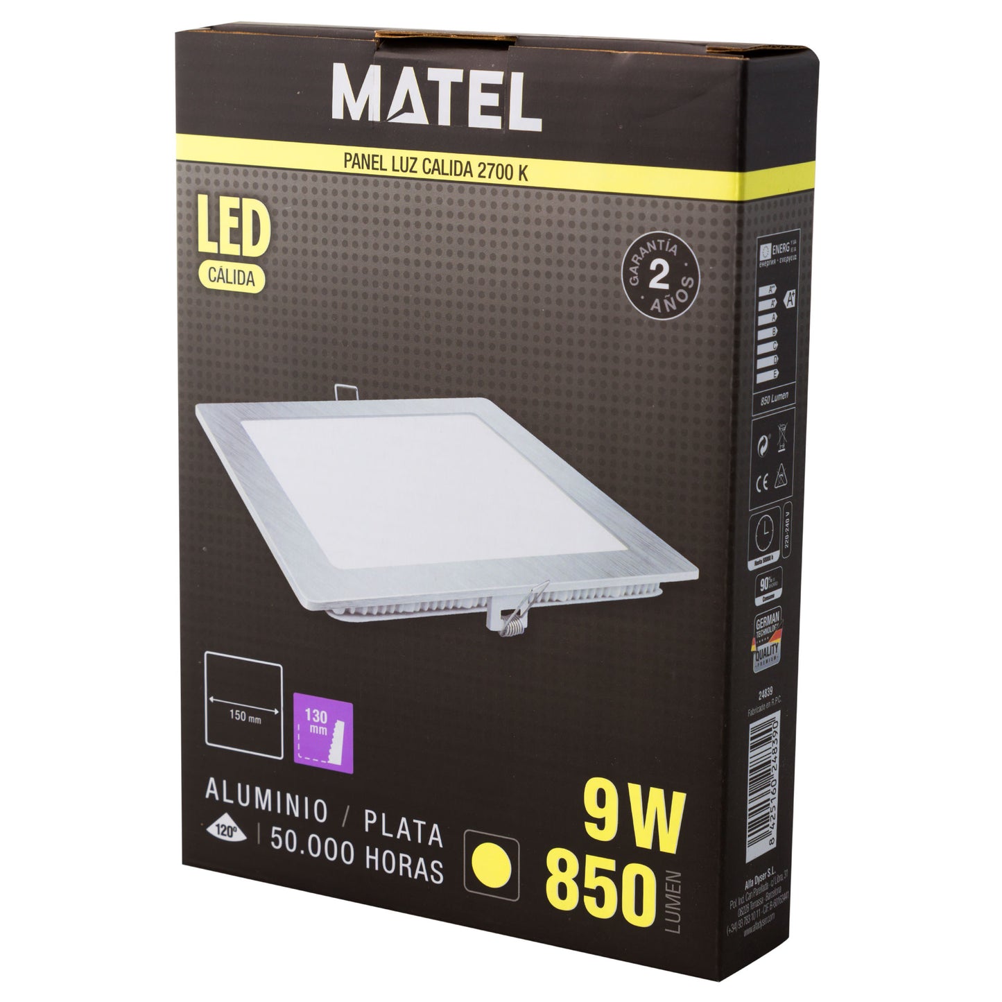DOWNLIGHT LED MATEL QUADRADO PRATA 9W FRIO
