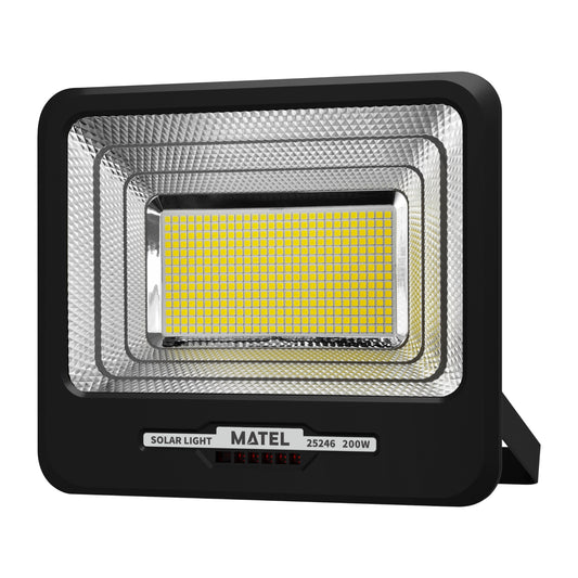 PROJETOR DE LED SOLAR RECARREGÁVEL PRETO 16-200W FRIO