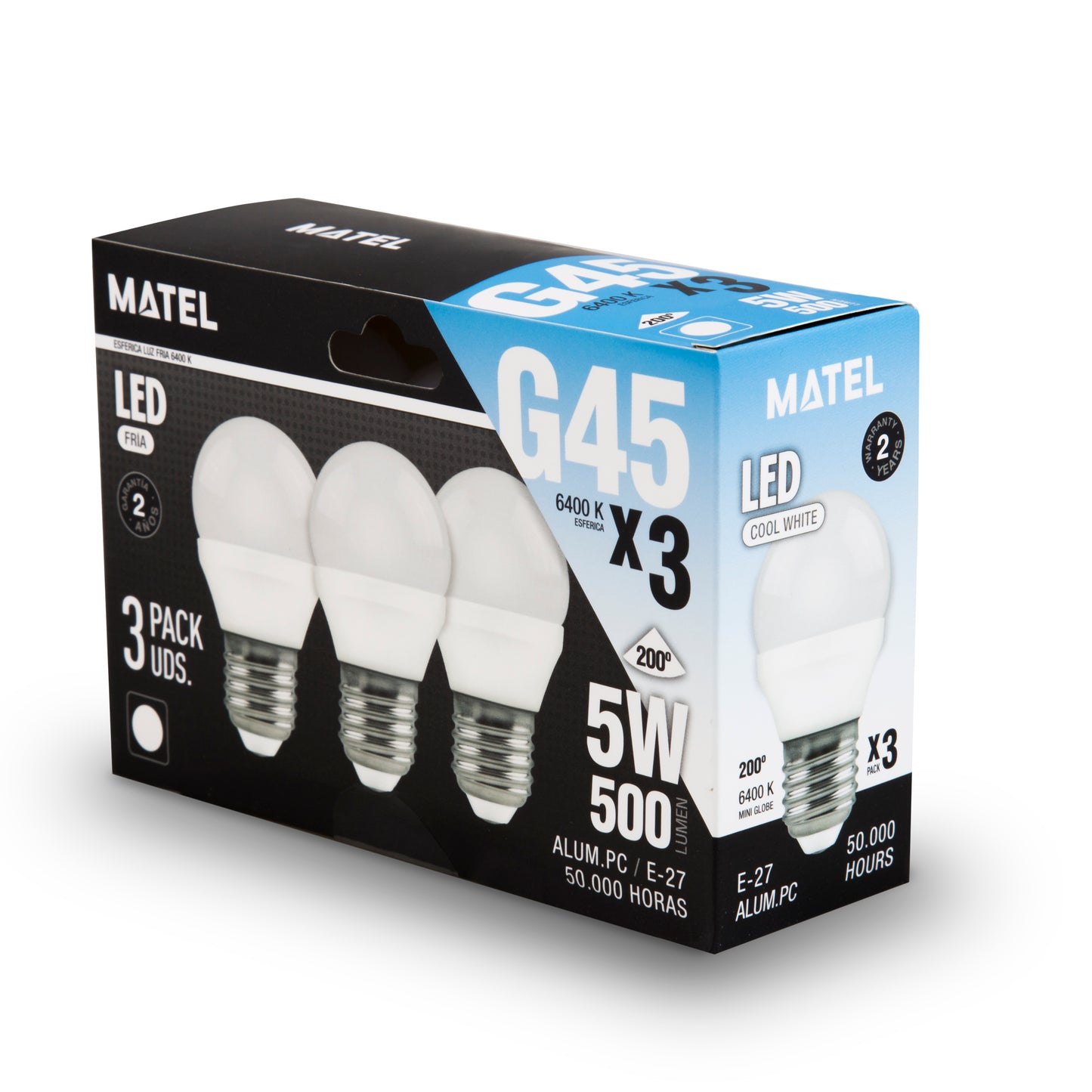 MATEL E27 LAMPE LED SPHÉRIQUE FROIDE 5W (3 UNITÉS)