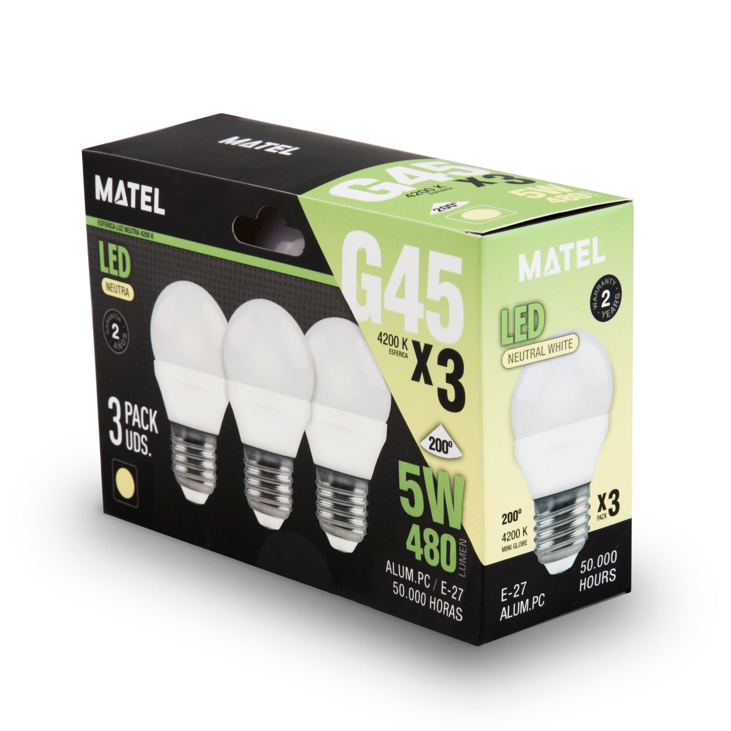 MATEL E27 LAMPE LED SPHÉRIQUE FROIDE 5W (3 UNITÉS)
