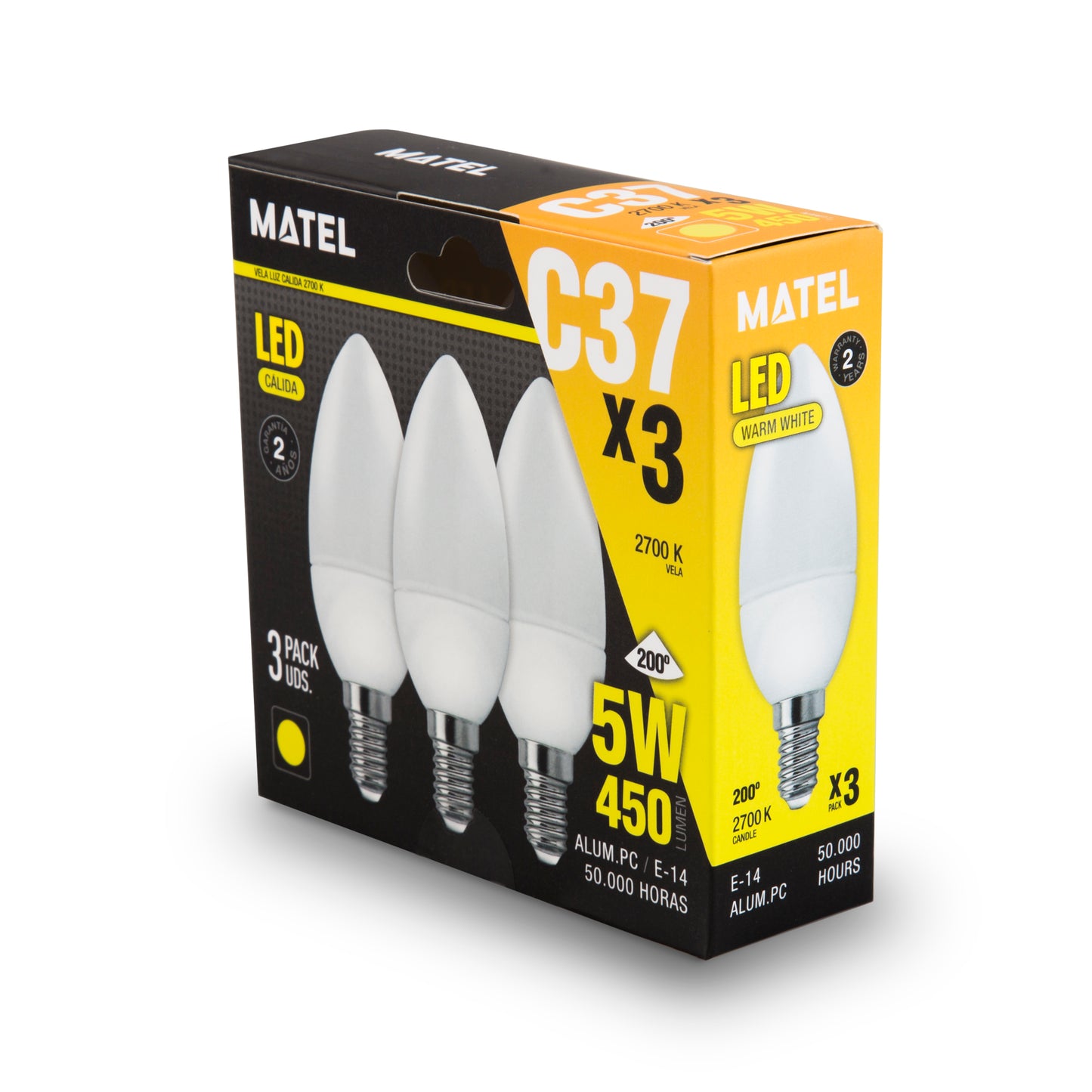 MATEL E14 LAMPE LED BOUGIE CHAUDE 5W (3 UNITÉS)