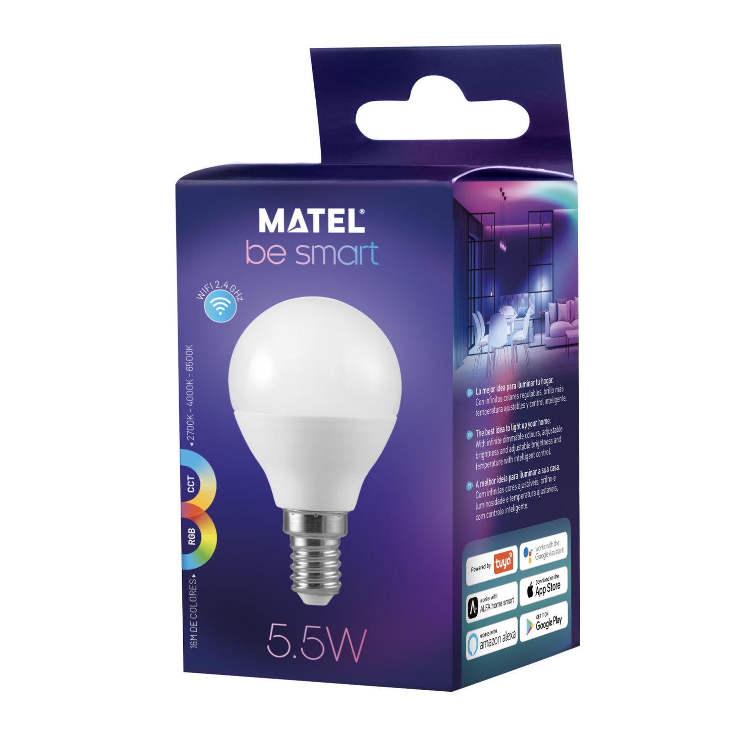 LAMPE LED SPHÉRIQUE RGB MATEL SMART WIFI E14 5.5 W