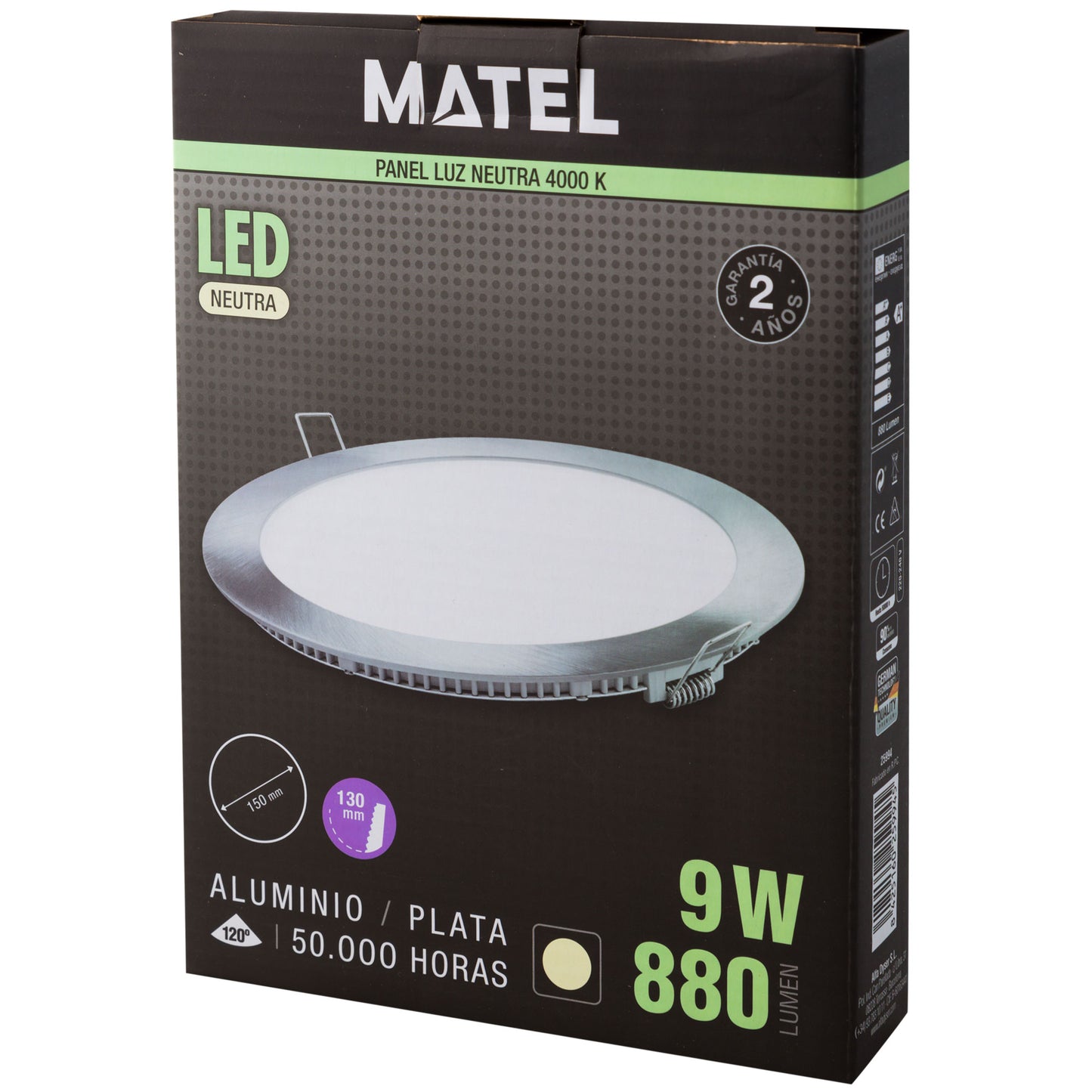 PLACA LED ULTRA FINA PRATA REDONDA PLANA 120º EM ALUMÍNIO 230V AC