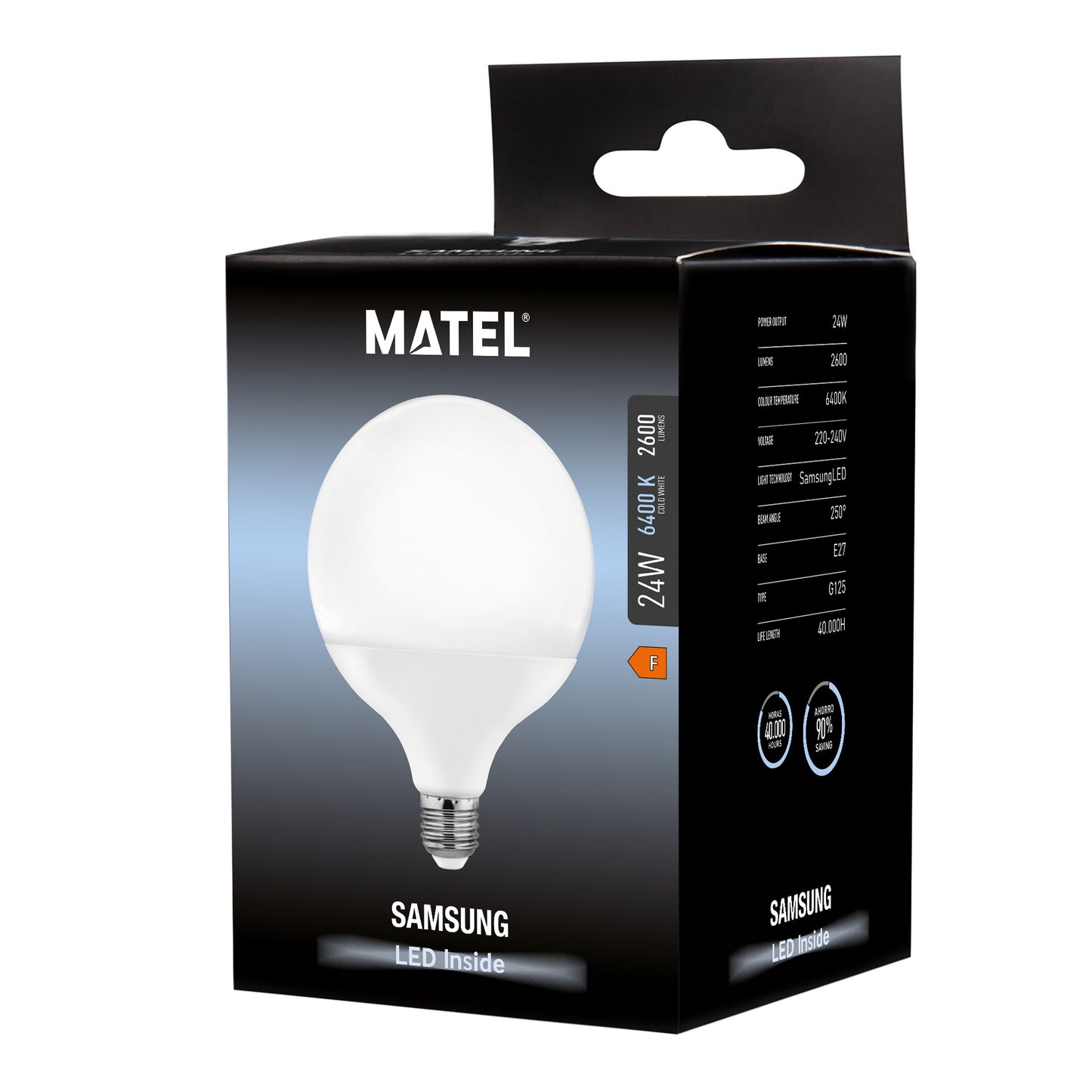 LAMPE LED MATEL GLOBO G125 CHIP SAMSUNG E27 FROID 24W