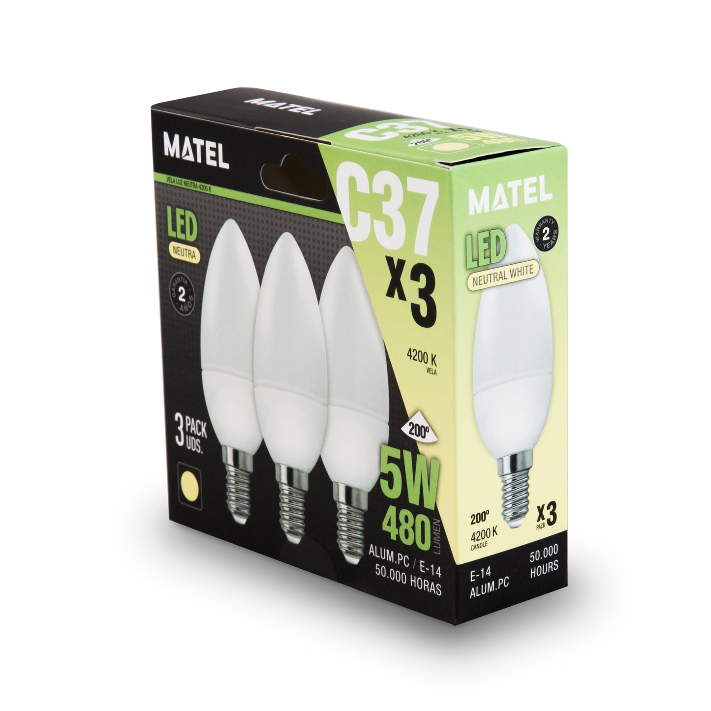 MATEL E14 LAMPE LED BOUGIE CHAUDE 5W (3 UNITÉS)