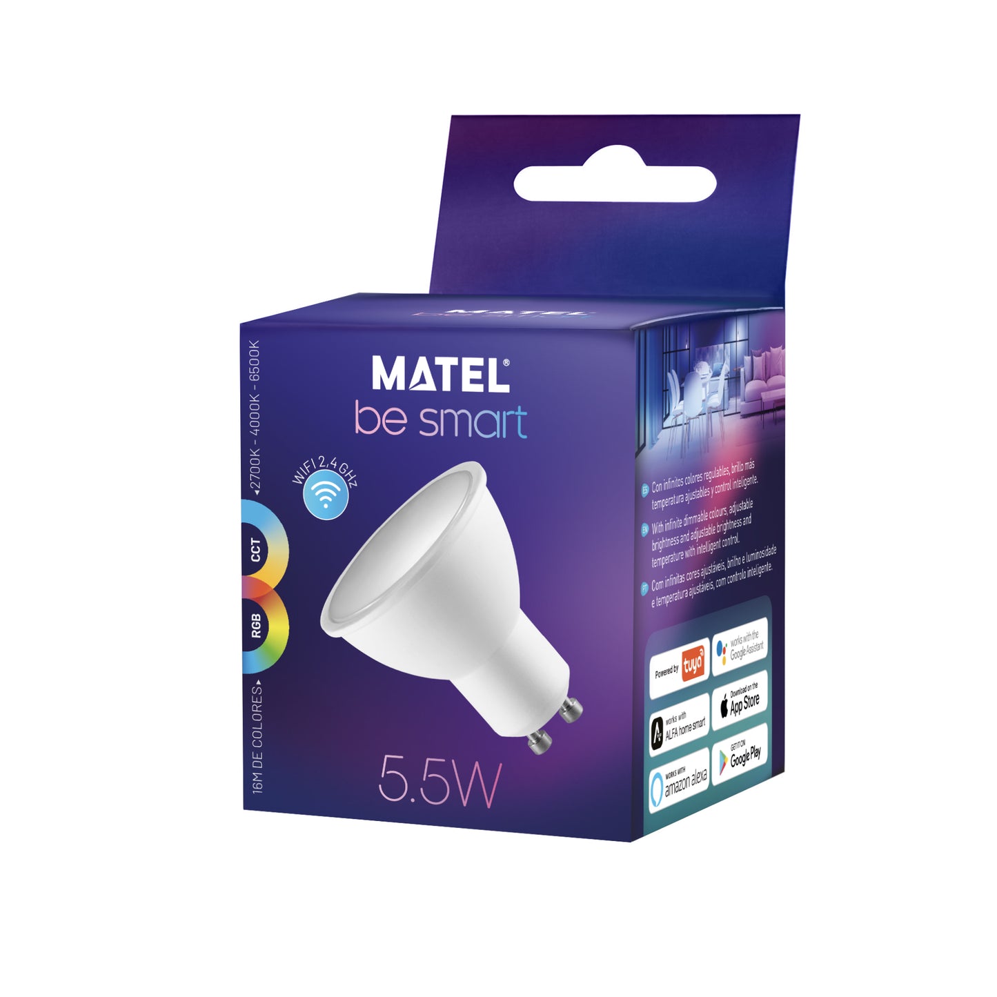 LAMPE LED DICHROÏQUE MATEL SMART WIFI GU10 5.5W RGB