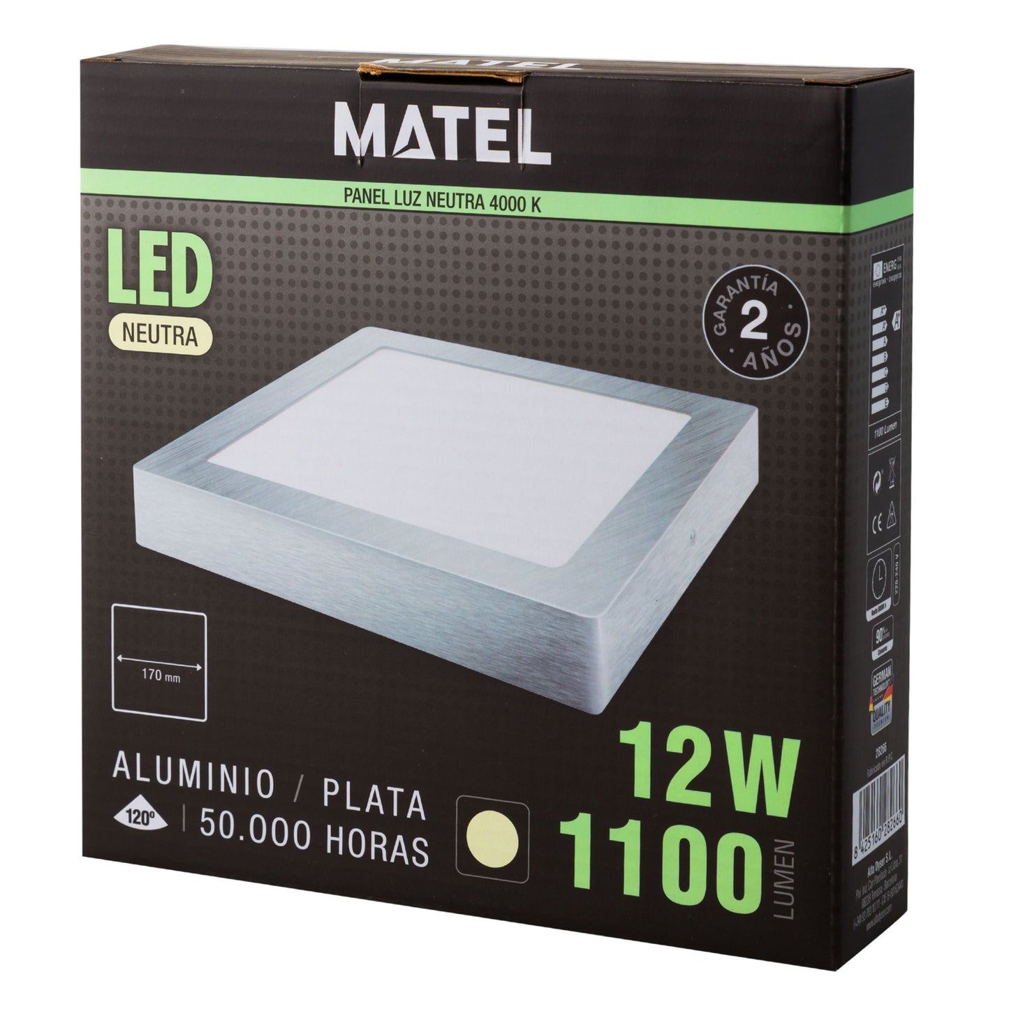 DOWNLIGHT LED MATEL SQUARE SURFACE SILVER 12W