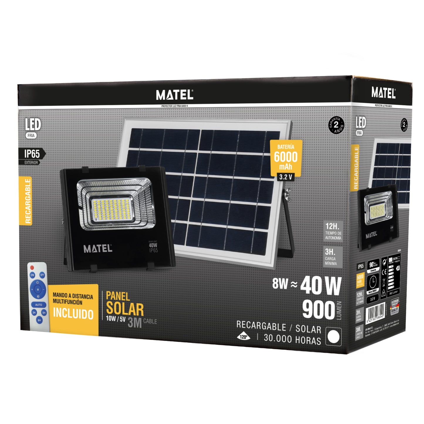 PROJETOR DE LED SOLAR RECARREGÁVEL 8-40W FRÍA