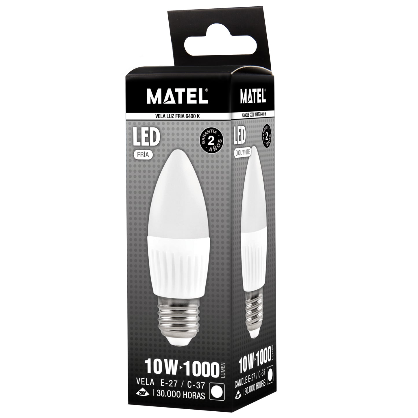 LAMPE LED BOUGIE MATEL E27 10W FROID