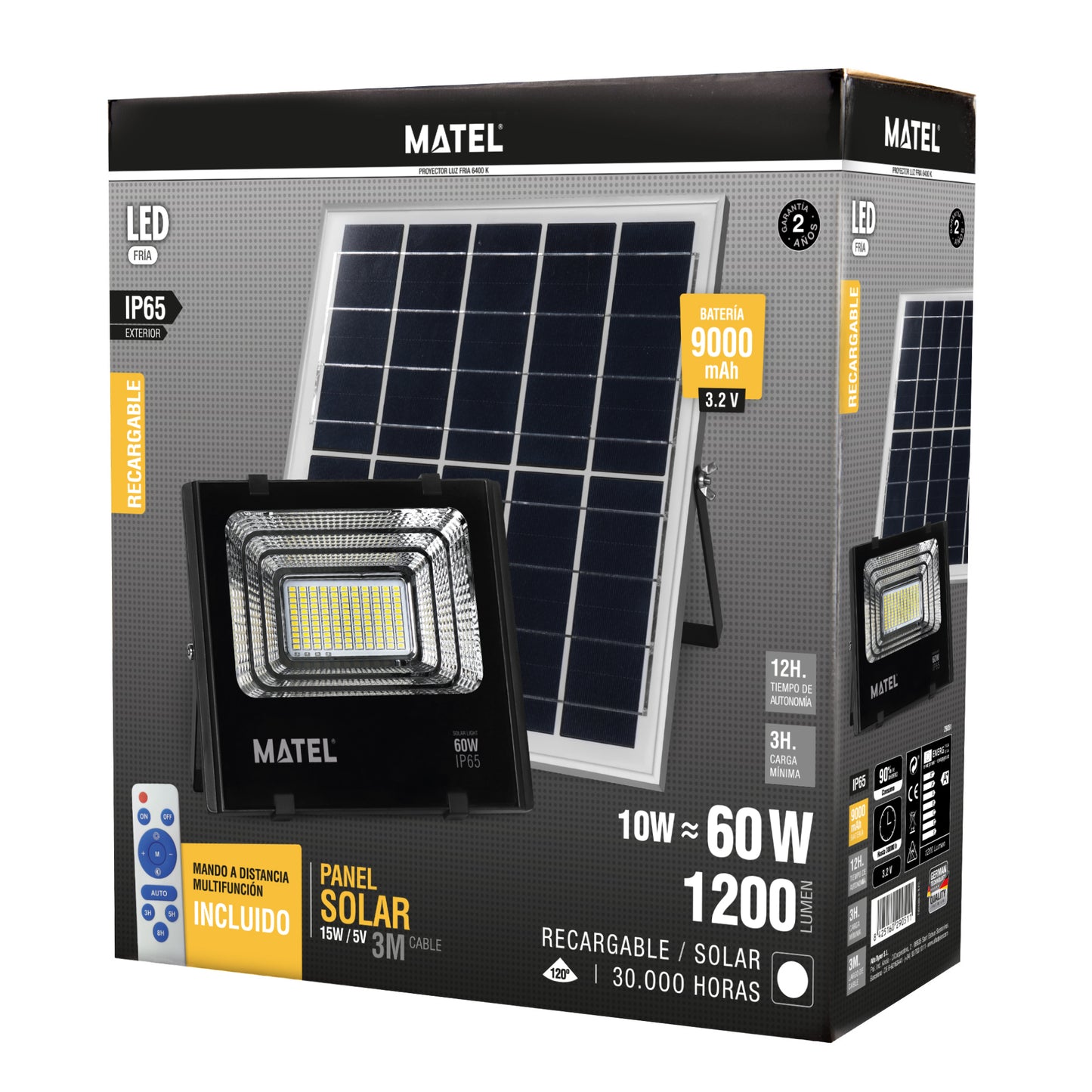 PROJETOR DE LED SOLAR RECARREGÁVEL 10-60W FRIO