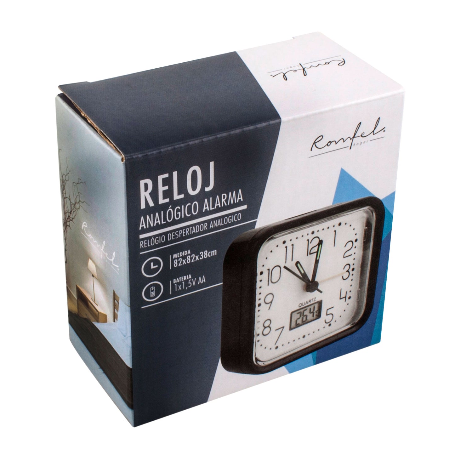 RELÓGIO ANALÓGICO ALARME 82X82X38 BLANCO