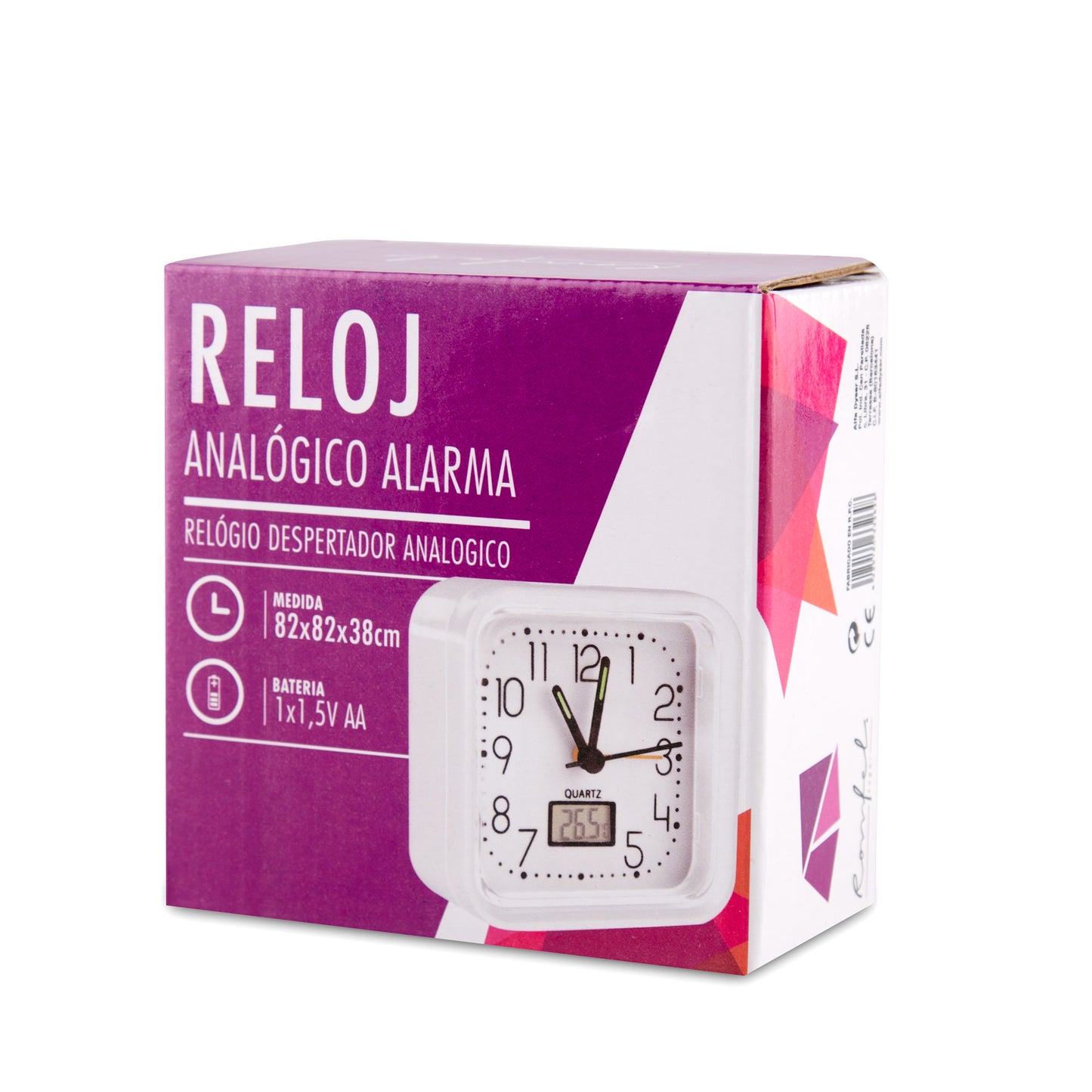 RELÓGIO ANALÓGICO ALARME 82X82X38 BLANCO