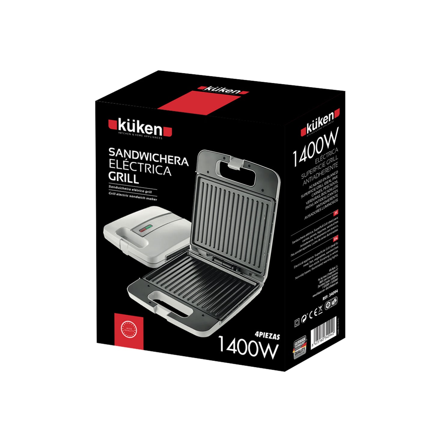 GRELHADOR DE SANDUÍCHES 1400W 4 PEÇAS KÜKEN