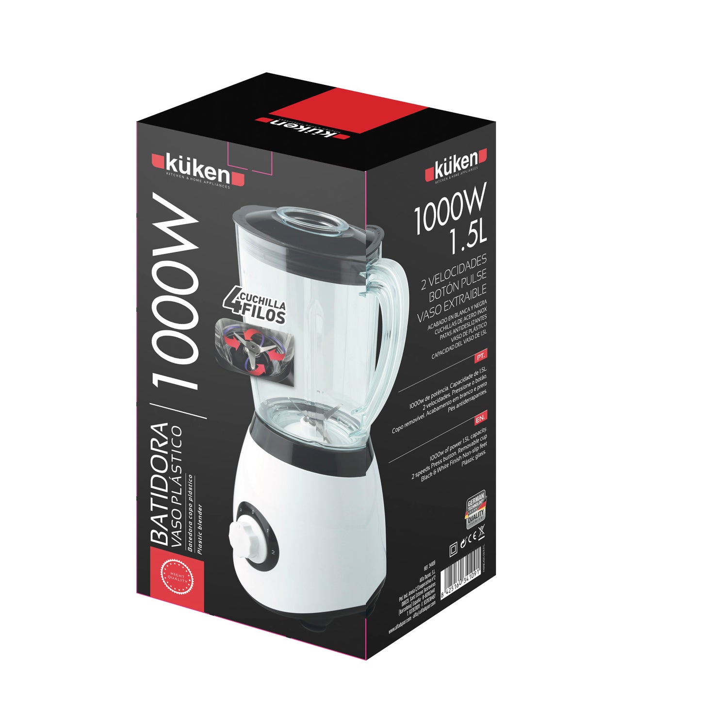 LIQUIDIFICADOR COM VASO DE PLÁSTICO 1,5L 1000W KÜKEN