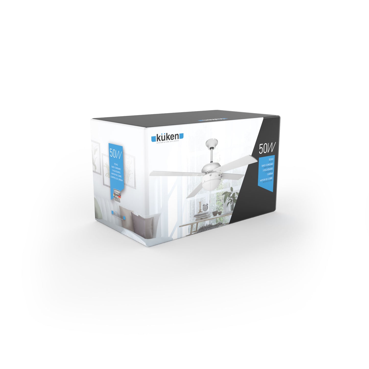 VENTILADOR DE TETO COM LUZ KÜKEN 4 LÂMINAS BRANCAS