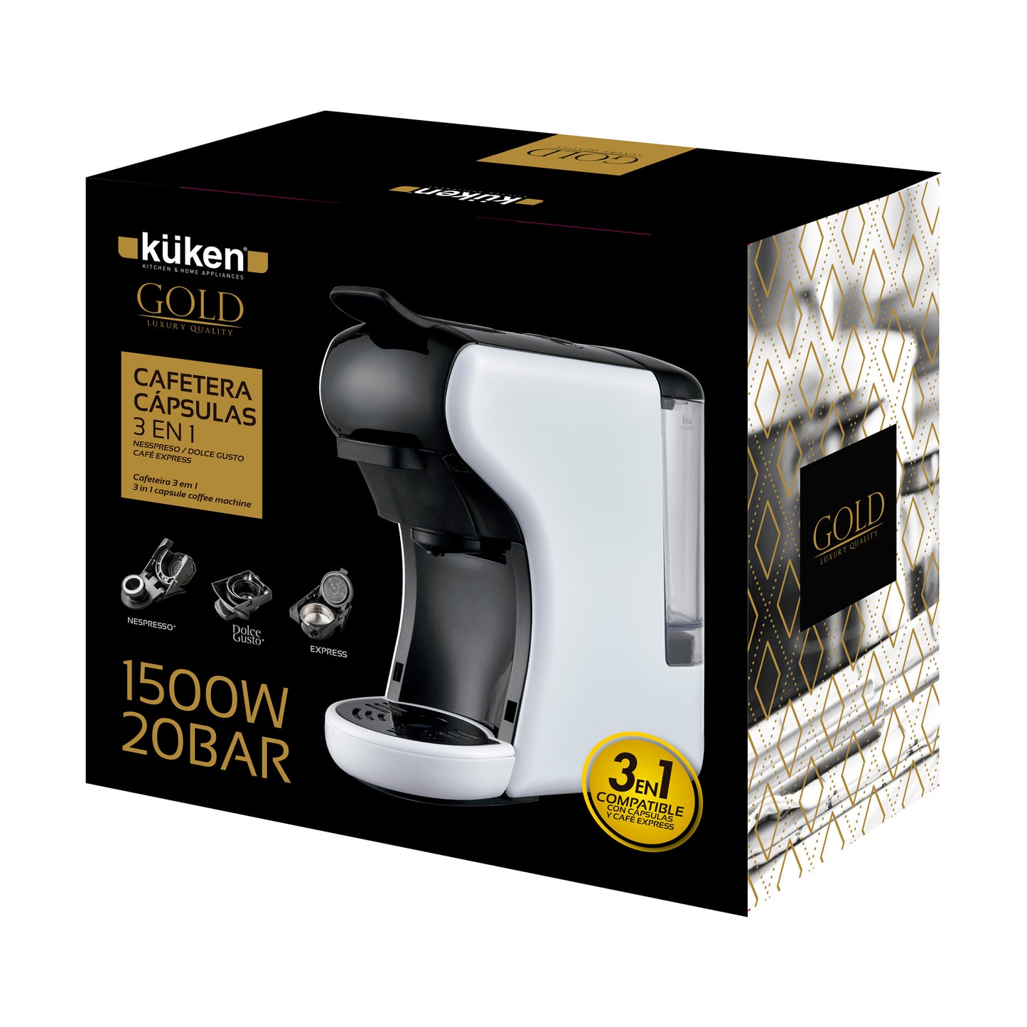 MACHINE À CAFÉ À CAPSULE 3 EN 1 - BLANC KÜKEN GOLD