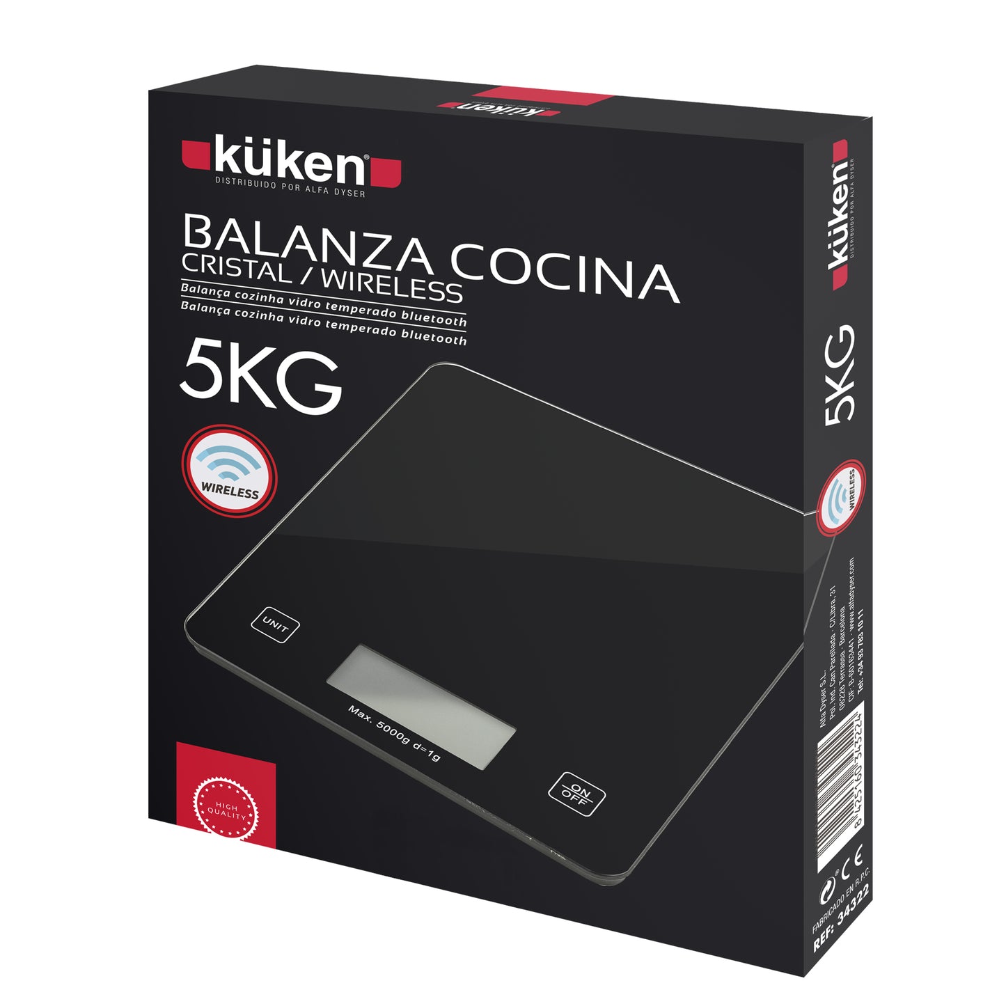 ESCALA DE COZINHA ELETRÔNICA DE VIDRO BLUETOOTH 5KG KÜKEN