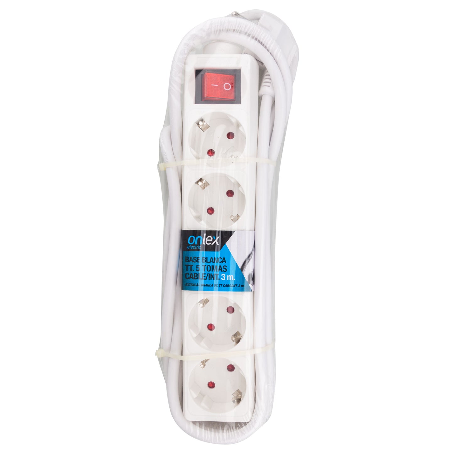 EXTENÇÃO ELÉTRICA COM BASE BRANCA 5 TOMADAS COM INTERRUPTOR E CABO 3M