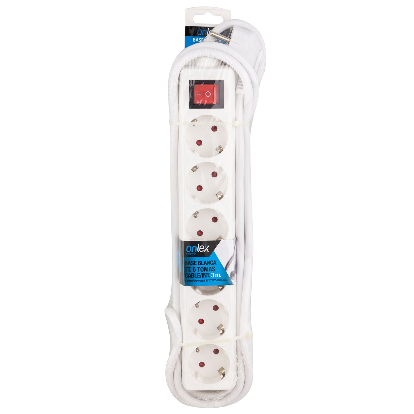 EXTENÇÃO ELÉTRICA COM BASE BRANCA 6 TOMADAS COM INTERRUPTOR E CABO 3M