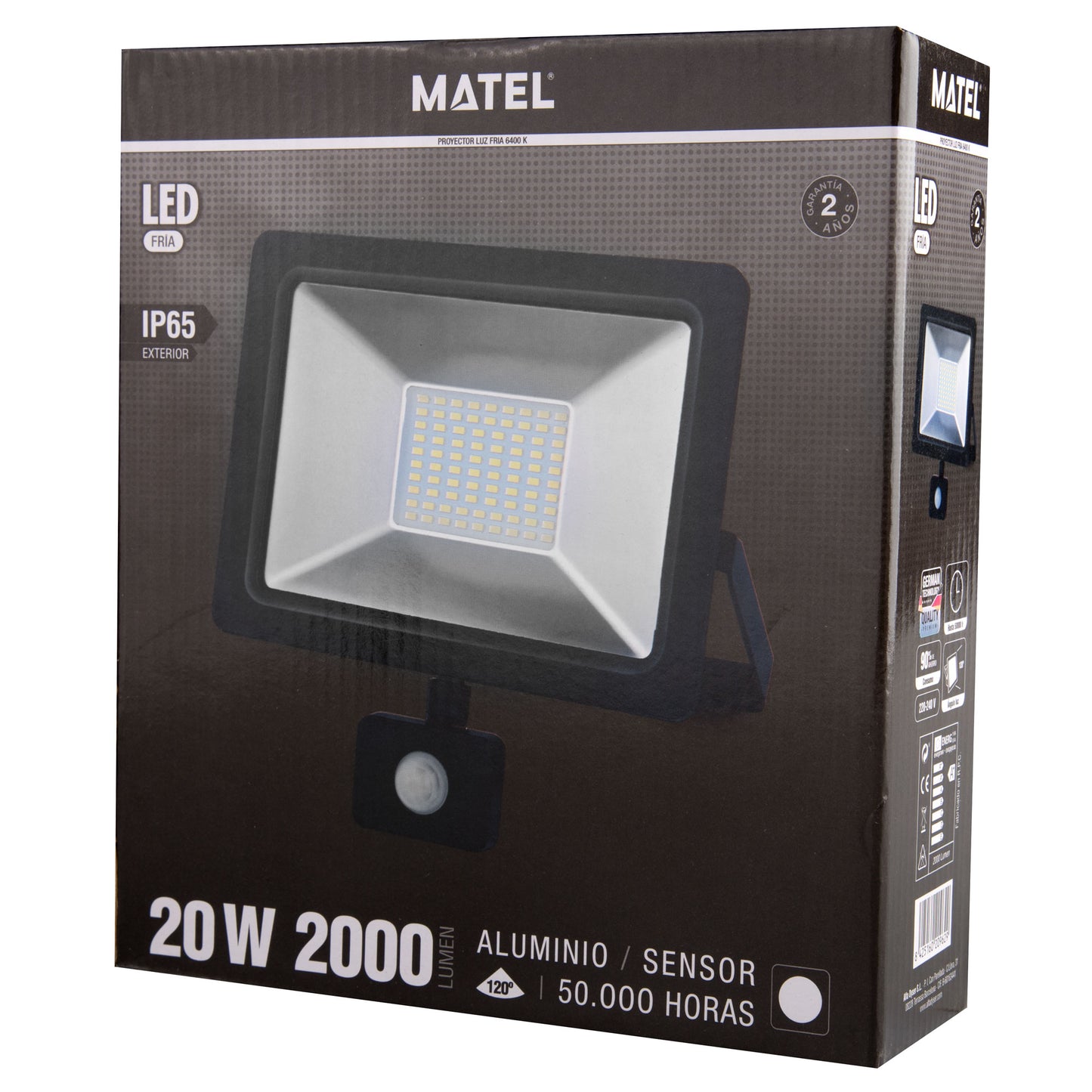 PROJECTEUR LED PLAT NOIR ALUMINIUM & VERRE 10W 20W 30W 50W 6400K 2700K 230V AC