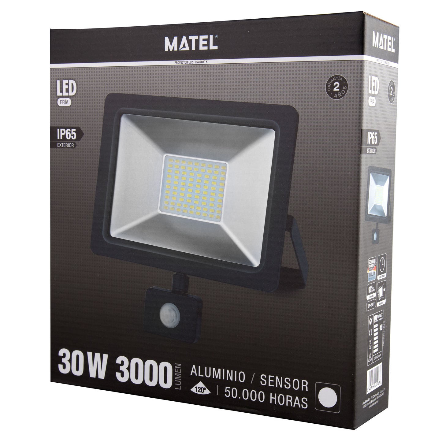 PROJECTEUR LED PLAT NOIR ALUMINIUM & VERRE 10W 20W 30W 50W 6400K 2700K 230V AC